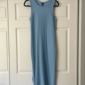 Express Blue Sheath Midi Dress Crew Neck Sleeveless